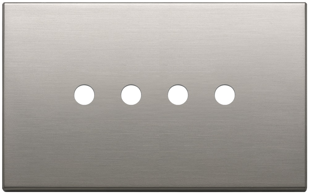 Placca 4 moduli metallo nichel spazzolato per comandi elettrici Tondo