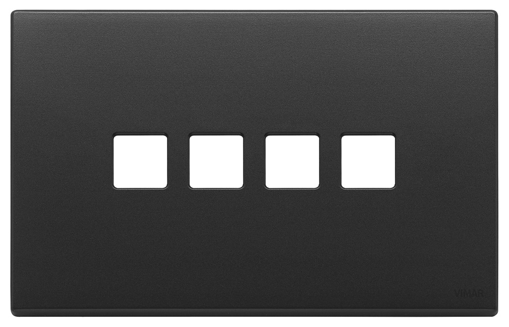 Placca 4 moduli Flat metallo grigio antracite per comandi elettrici