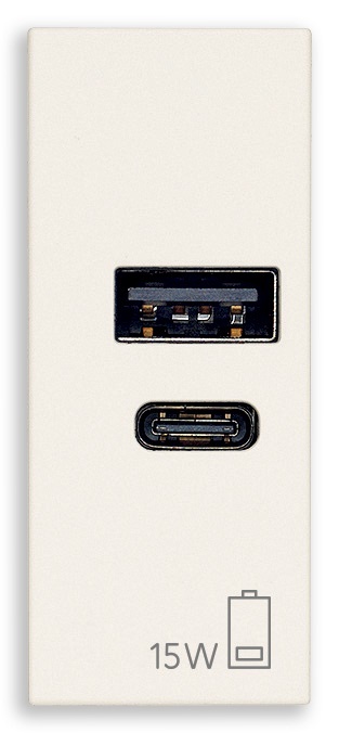 Alimentatore USB A+C 15W 5V 1M bianco doppia uscita ricarica dispositivi elettronici