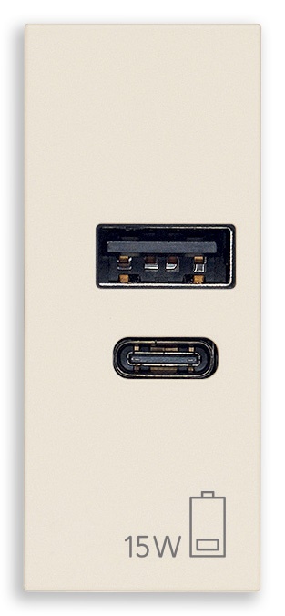 Alimentatore USB A+C 15W 5V 3A cavo 1m canapa doppia uscita smartphone tablet