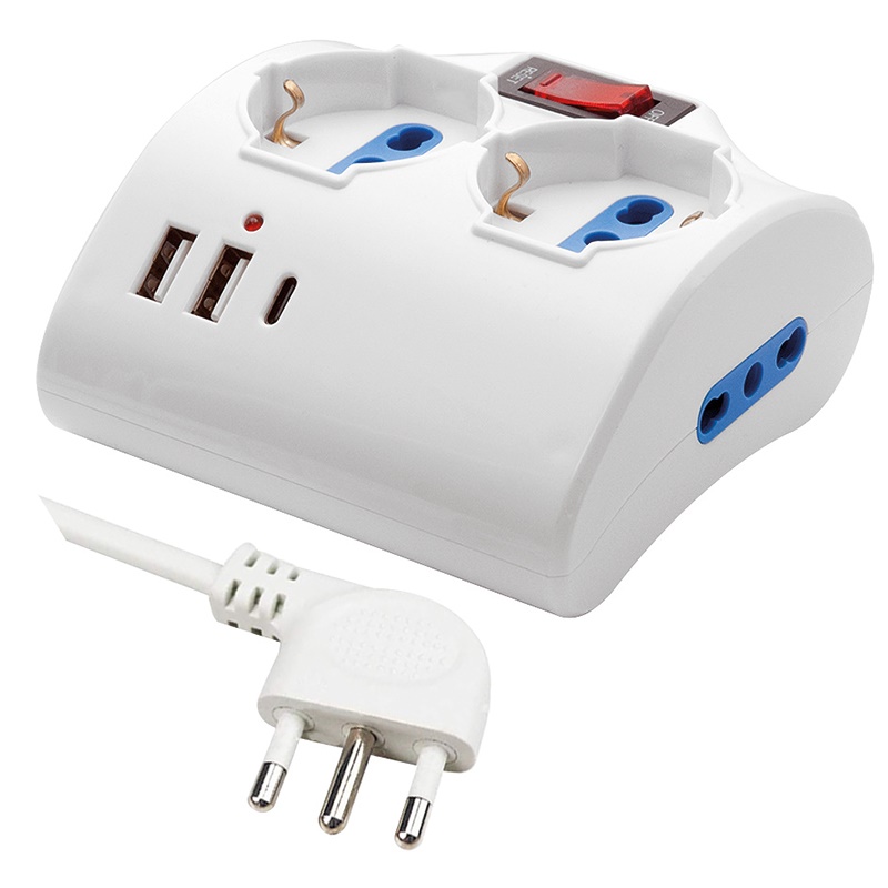 Presa multipla 4 posti con 3 porte USB integrate per casa e ufficio