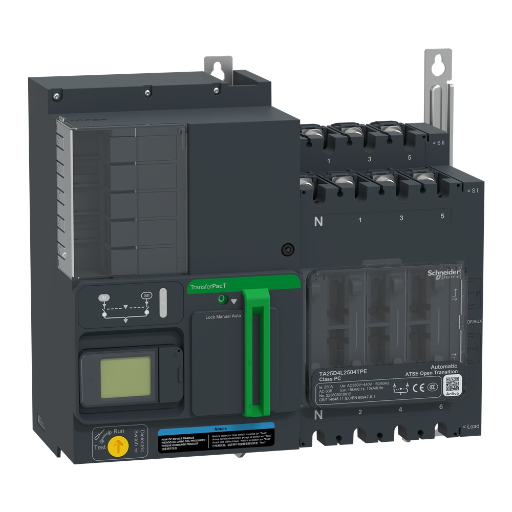 Interruttore trasferimento alimentazione bassa tensione 250A 400V 4 poli con display LCD per uso industriale e commerciale