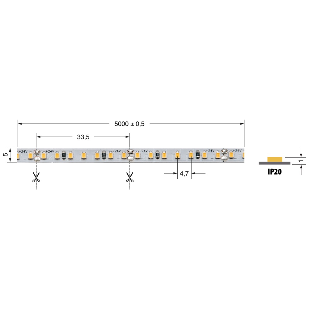 S.LED 5MM LED 8,6W/M 24V IP20 CRI90 Illuminazione Interna Alta Qualità Efficienza Energetica