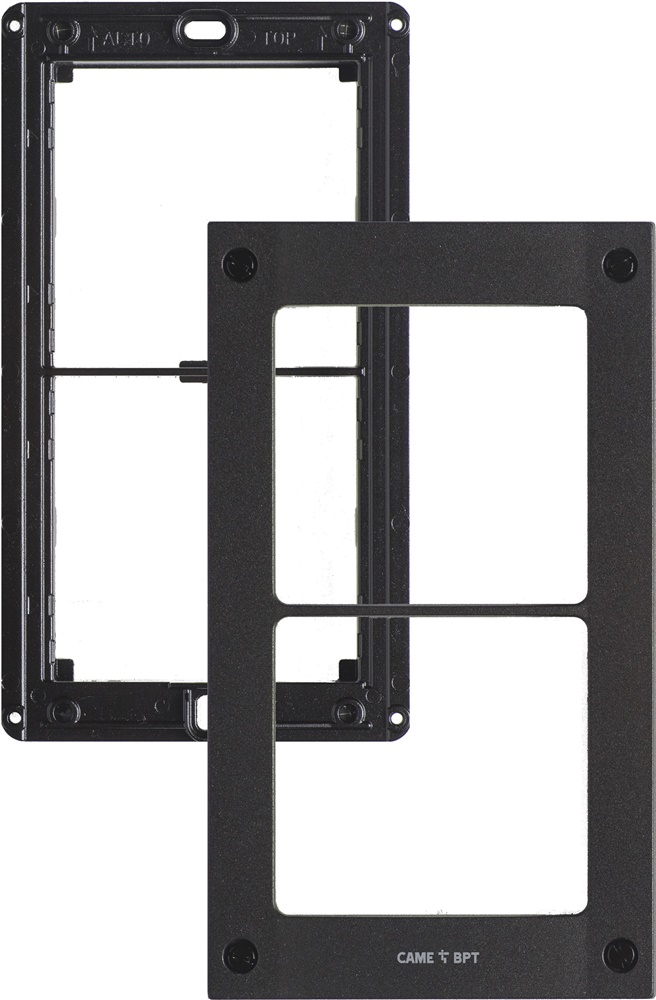 Telaio alluminio cataforesi nero + placca Zamak 2 moduli antivandalo per impianti elettrici