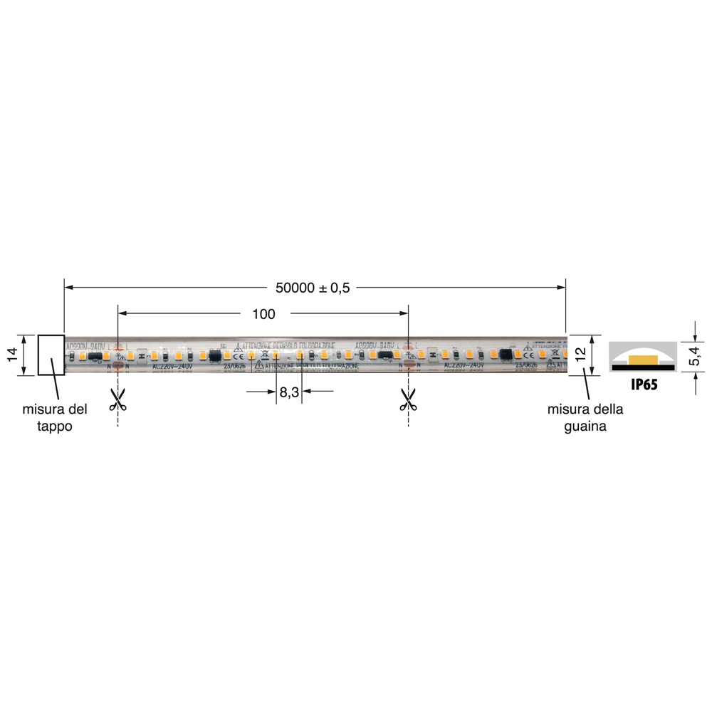 STRI.LED 17W/M BF lampada LED 220V IP65 50 metri illuminazione esterni giardini aree commerciali
