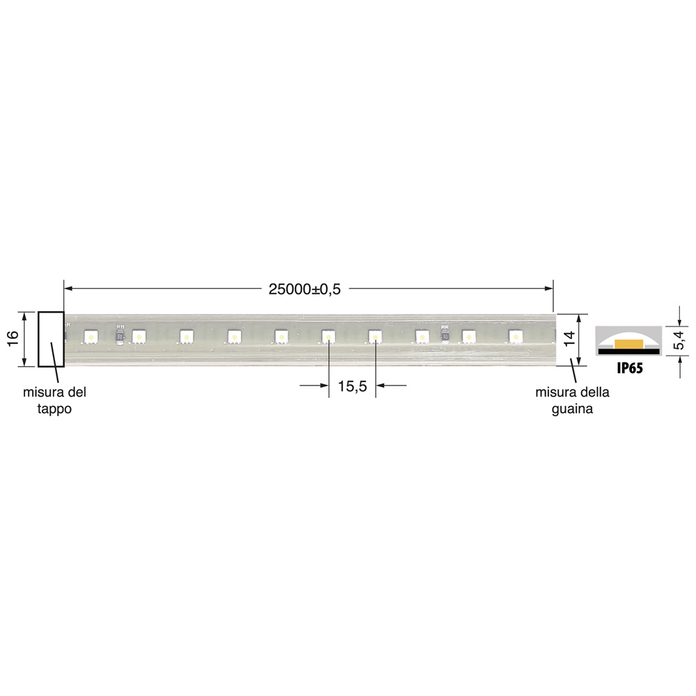 STRI.LED 10W/M RGB 220V IP65 striscia LED flessibile 25 metri per interni ed esterni