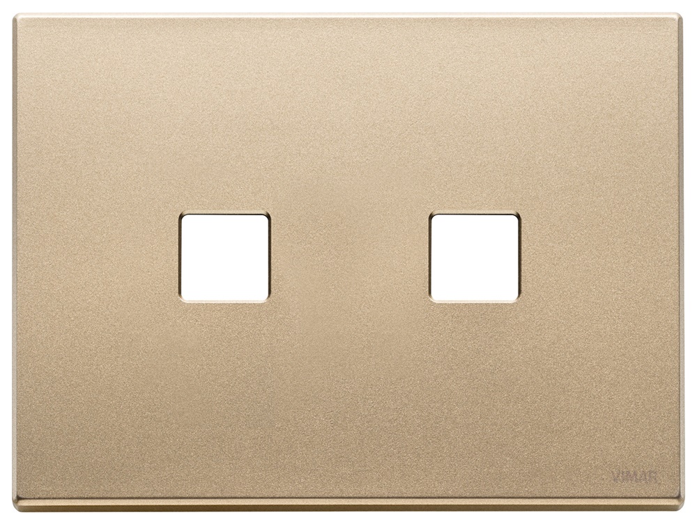 Placca 3 moduli Flat oro satinato metallo per due comandi installazione copriforo