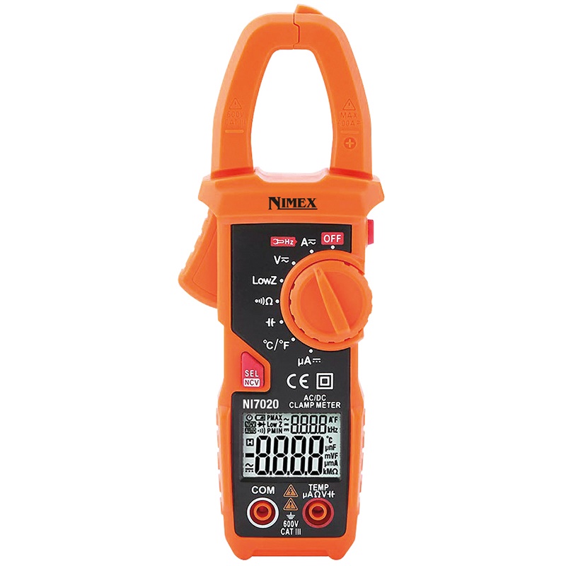 Pinza amperometrica digitale autorange NI7020 per misurazioni elettriche precise e rapide, ideale per installazione e manutenzione impianti elettrici