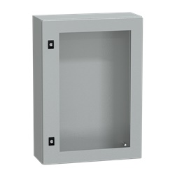 Cassetta acciaio montaggio parete 700x500x200 mm porta vetro trasparente IP66 IK08