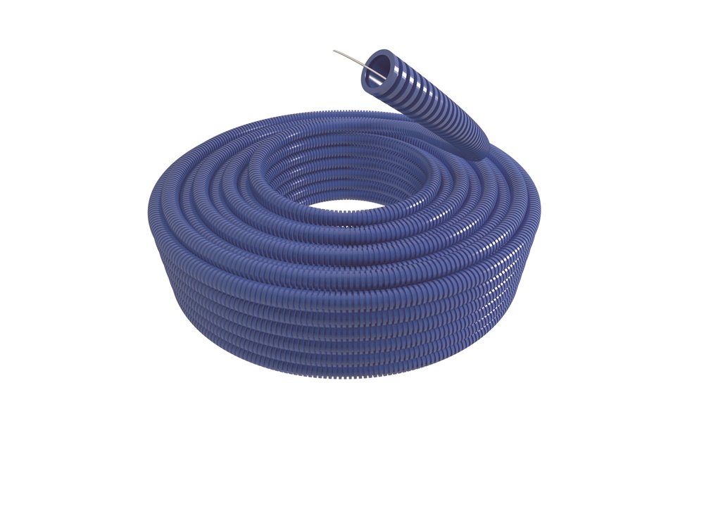 Tubo corrugato azzurro diametro 20 mm, superficie liscia, resistente urti, installazione rapida impianti elettrici civili e industriali