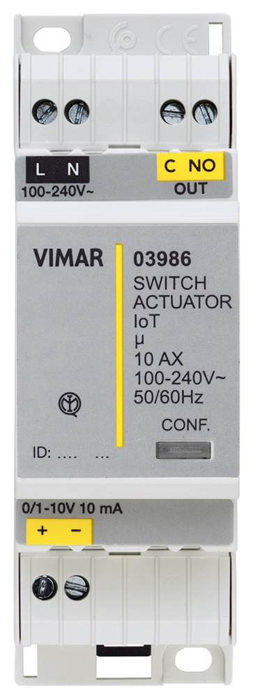 Attuatore elettronico 0/1-10Vdc con relè connesso IoT per comando luci e clima su guida DIN