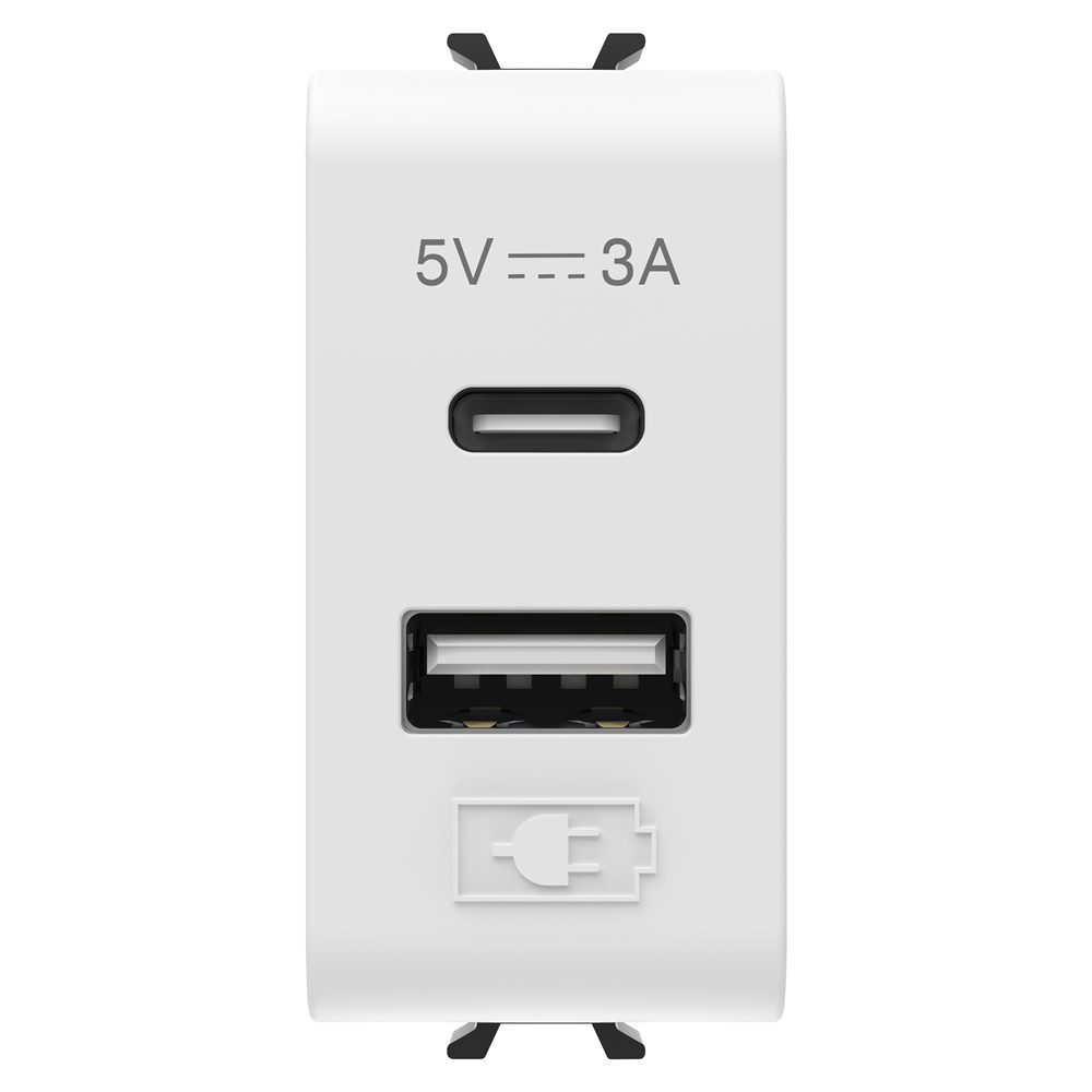 ALIMENTATORE USB - TIPO A+C - 3A - BIANCO SATINATO - 1 MODULO - CHORUSMART