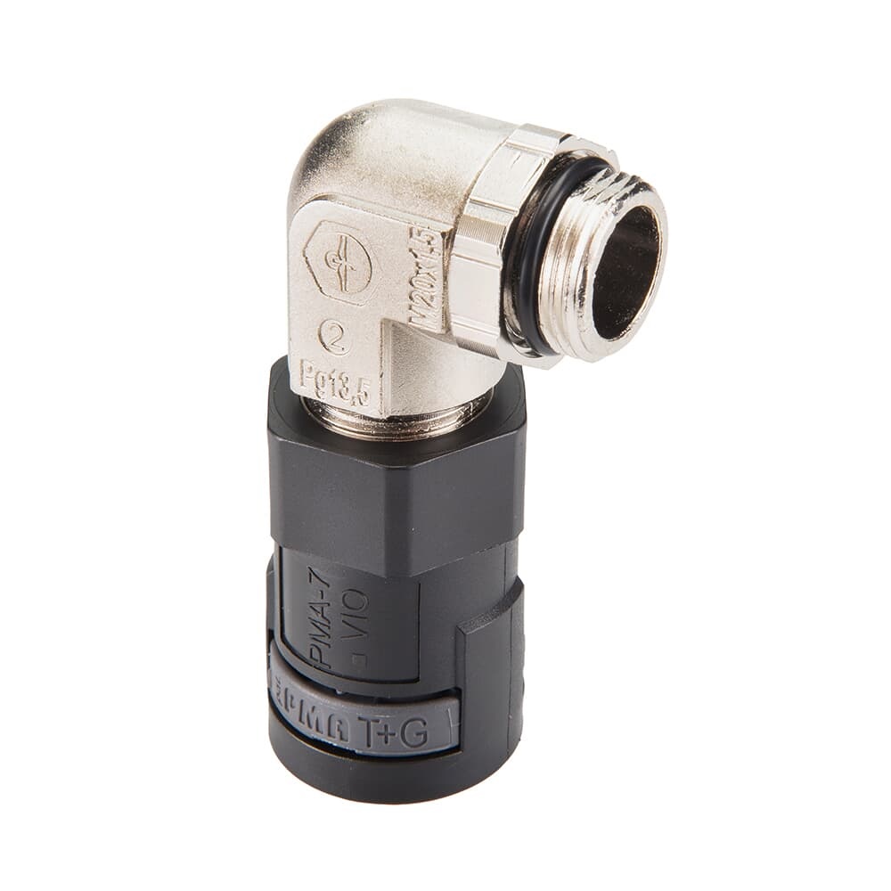 Raccordo 90° DN10 filettatura M16 PA6 ottone nichelato nero per impianti elettrici industriali IP68
