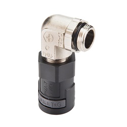 Raccordo 90° DN10 filettatura M16 PA6 ottone nichelato nero per impianti elettrici industriali IP68