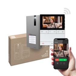 Serie People - Kit video Quadra-People vivavoce Wi-Fi PL6741, sistema Simplebus 2, gestione da App Comelit, integrabile Alexa/Google