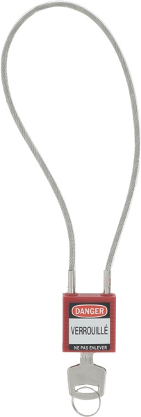 Lucchetto blocco con ansa cavo acciaio nylon rinforzato 400 mm per impianti elettrici ambienti ristretti