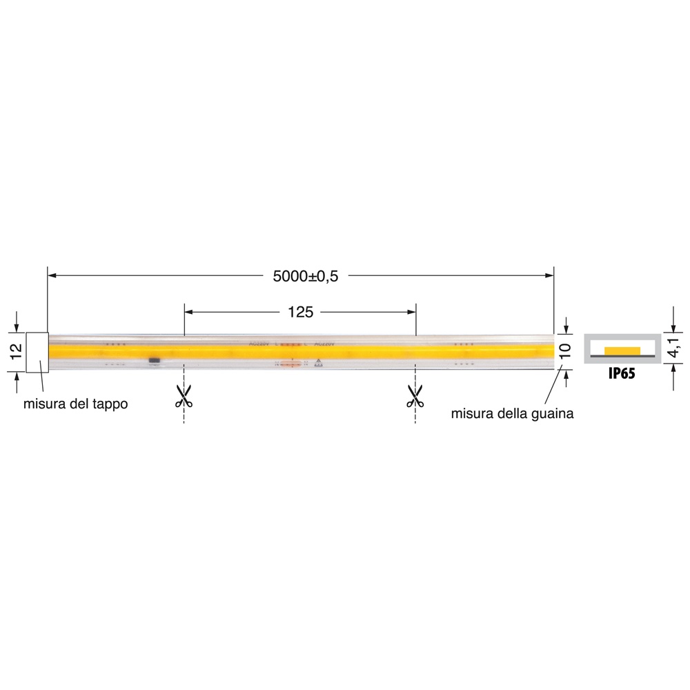 COB Strip LED 12W/m 220V IP65 5 metri illuminazione interna ed esterna efficiente
