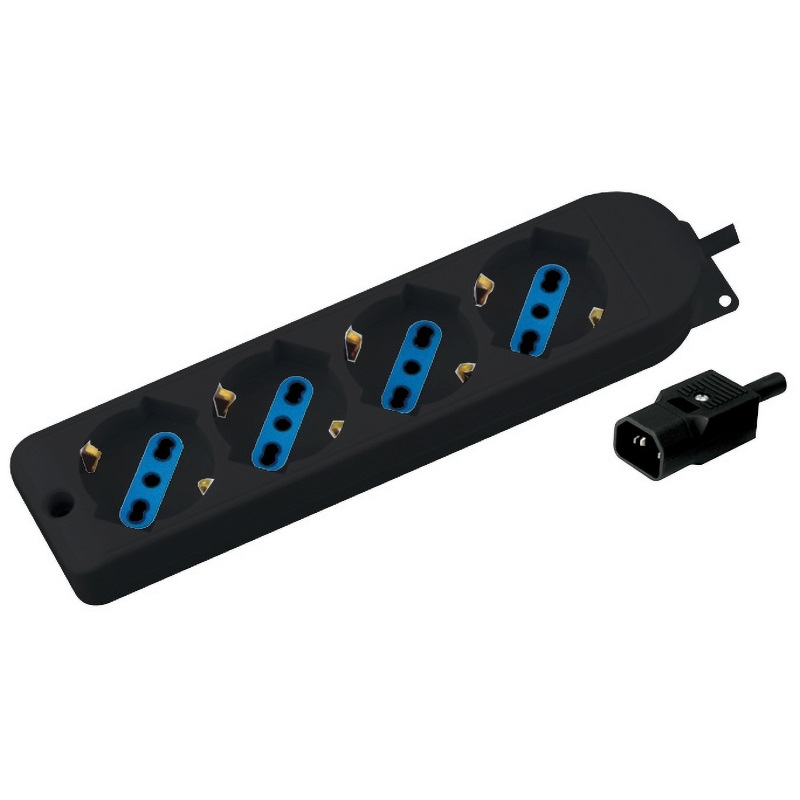 Presa multipla 4 posti spina C14 nera distribuzione sicura energia ambienti professionali e domestici