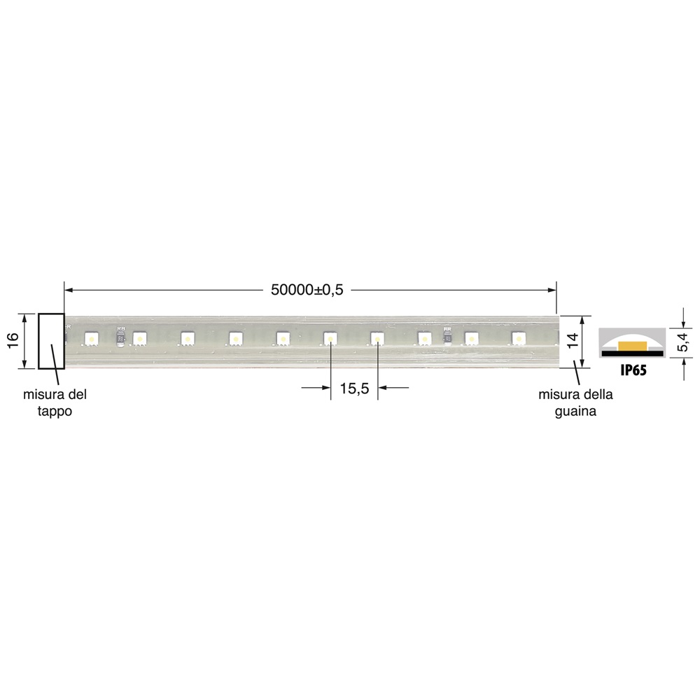 Striscia LED RGB 10W/m 220V IP65 resistente polvere acqua 50m per interni ed esterni