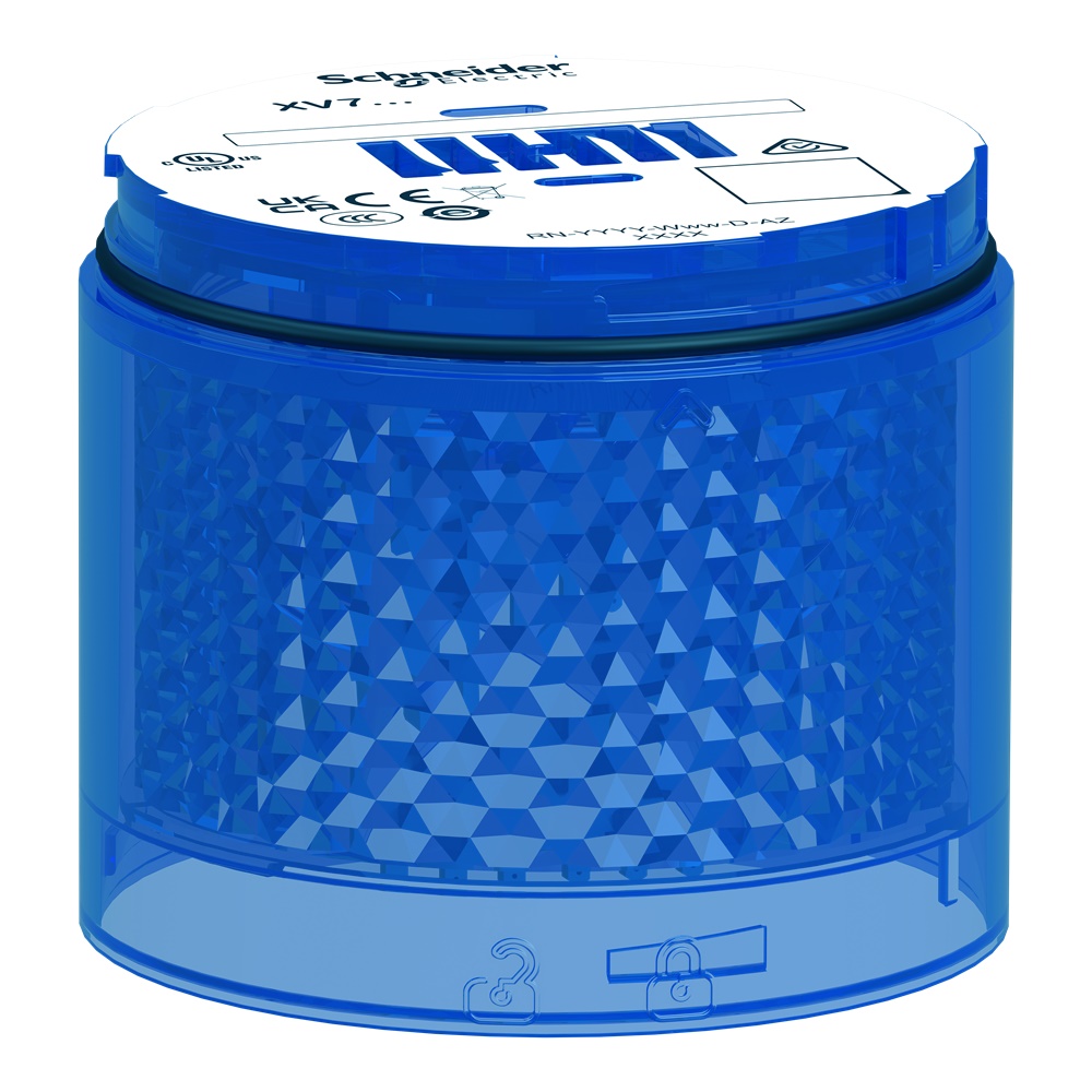 Elemento luminoso LED blu lampeggiante Harmony XVB7 Ø70mm 24V IP66 per segnalazione industriale