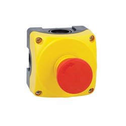 Pulsante giallo 40mm sgancio rotativo 1 contatto NC per comando industriale