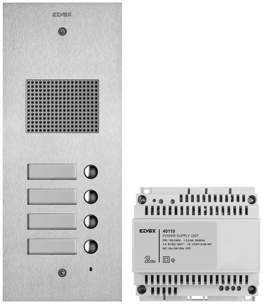 Kit Steely 2F+ audio 4 pulsanti acciaio inox per impianti videocitofonici espandibile Due Fili Plus