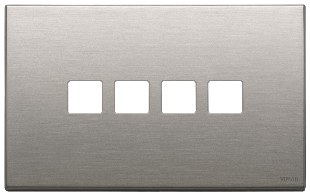 Placca 4 moduli Flat nichel spazzolato metallo per comandi elettrici