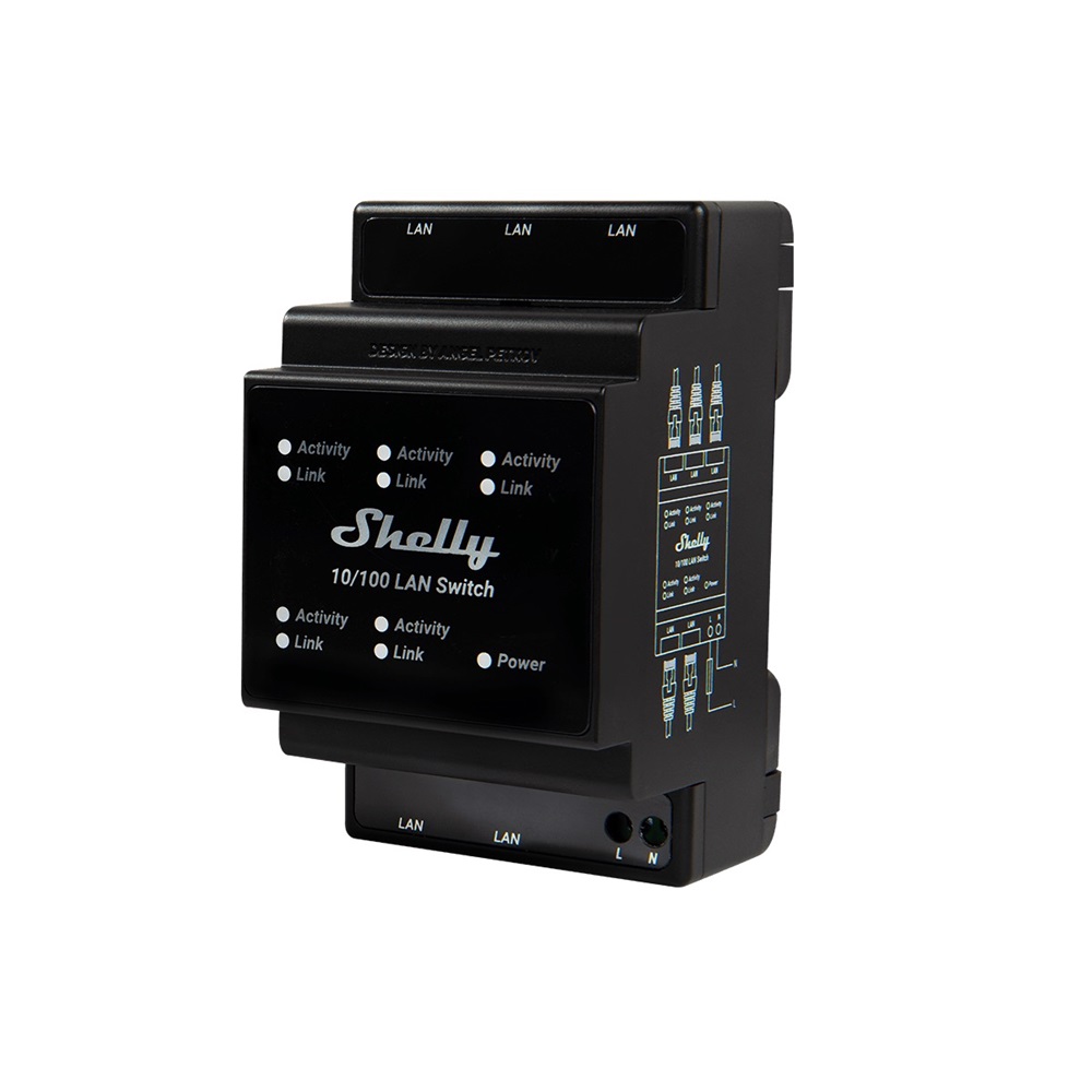 Switch Ethernet DIN 5 porte RJ45 10/100 Mbps per installazione su guida DIN