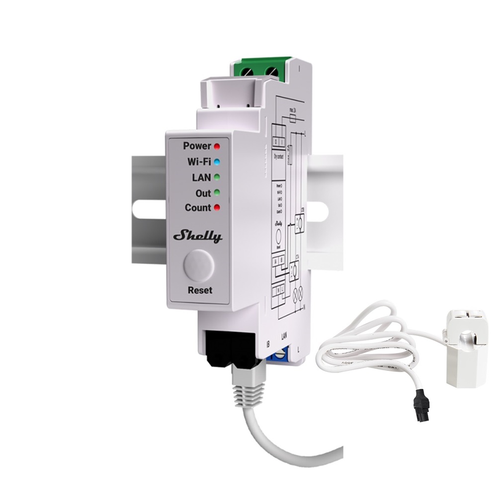 Contatore energia Wi-Fi monofase 2 canali guida DIN Shelly Pro EM-50