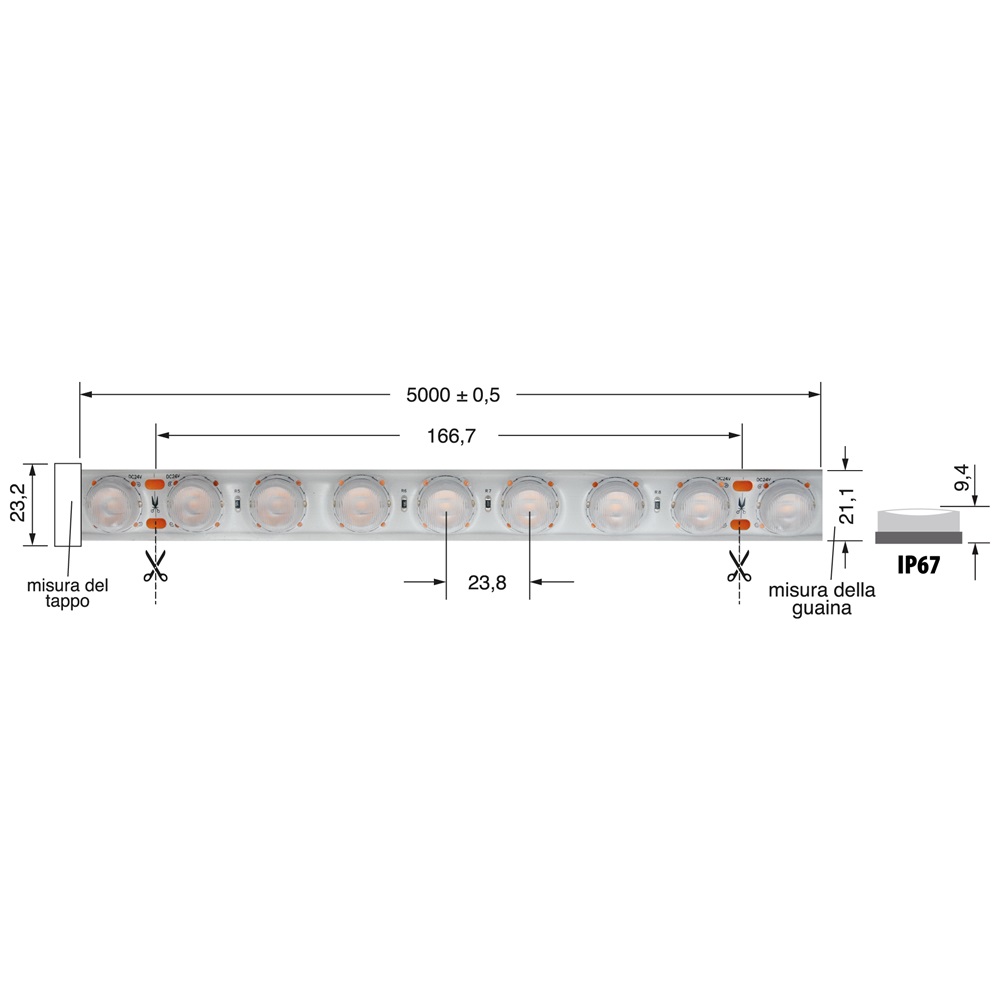 Wall washer 15W 24V IP67 CR90 illuminazione esterna efficiente e resistente