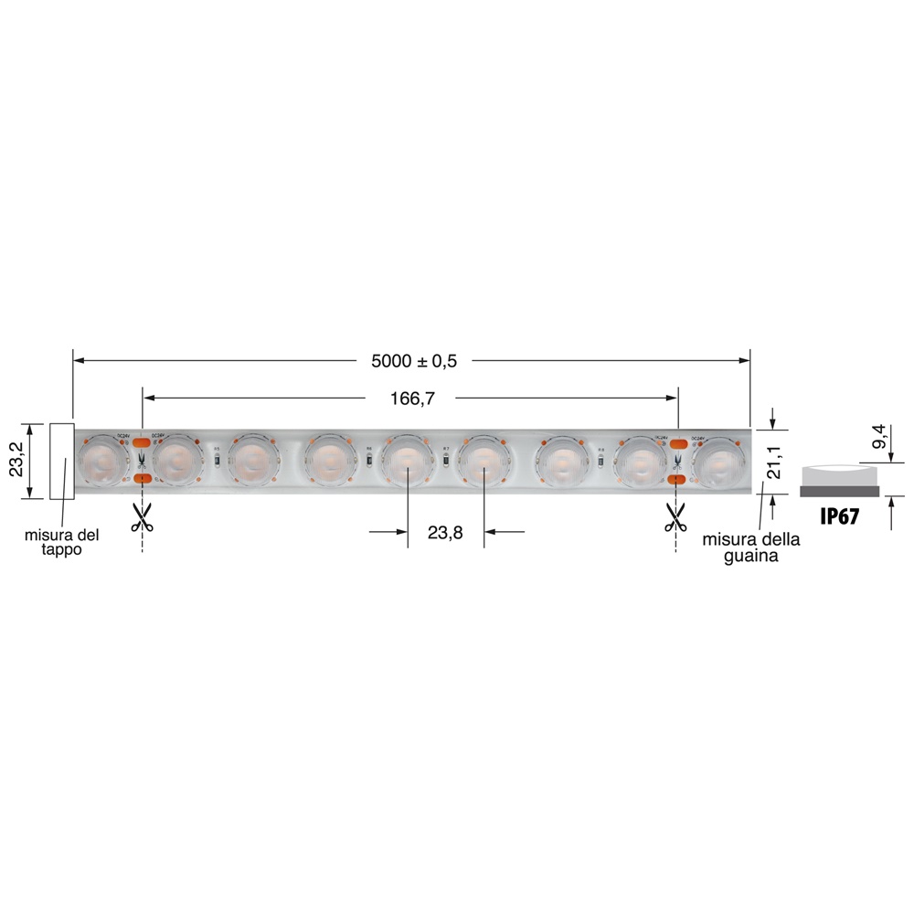 Proiettore WALL WASHER 15W 24V IP67 CR90 illuminazione esterna professionale