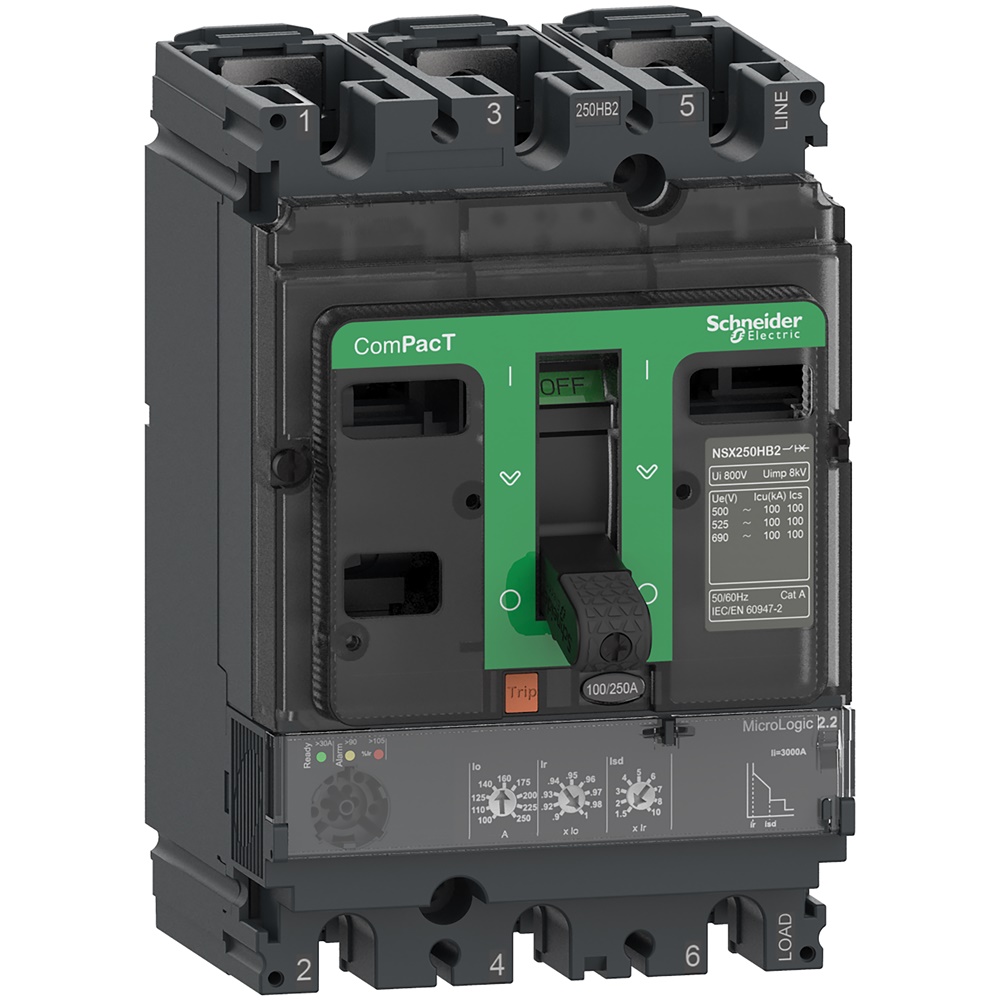 Interruttore ComPacT NSX250HB1 3 poli 160A MicroLogic 2.2 75kA 690VAC uso industriale