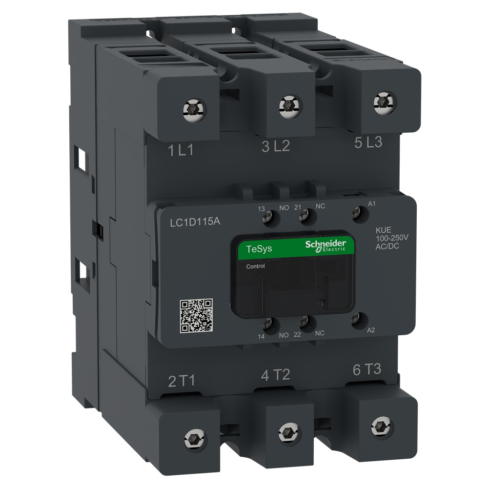 Contattore Tesys Deca Advanced 3 poli 3NO 115A bobina 100-250V ACDC per applicazioni AC-3 gravose