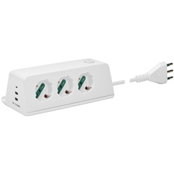 Presa scrivania multipla 3 uscite universali USB 3 porte wireless 10W bianco 2m cavo
