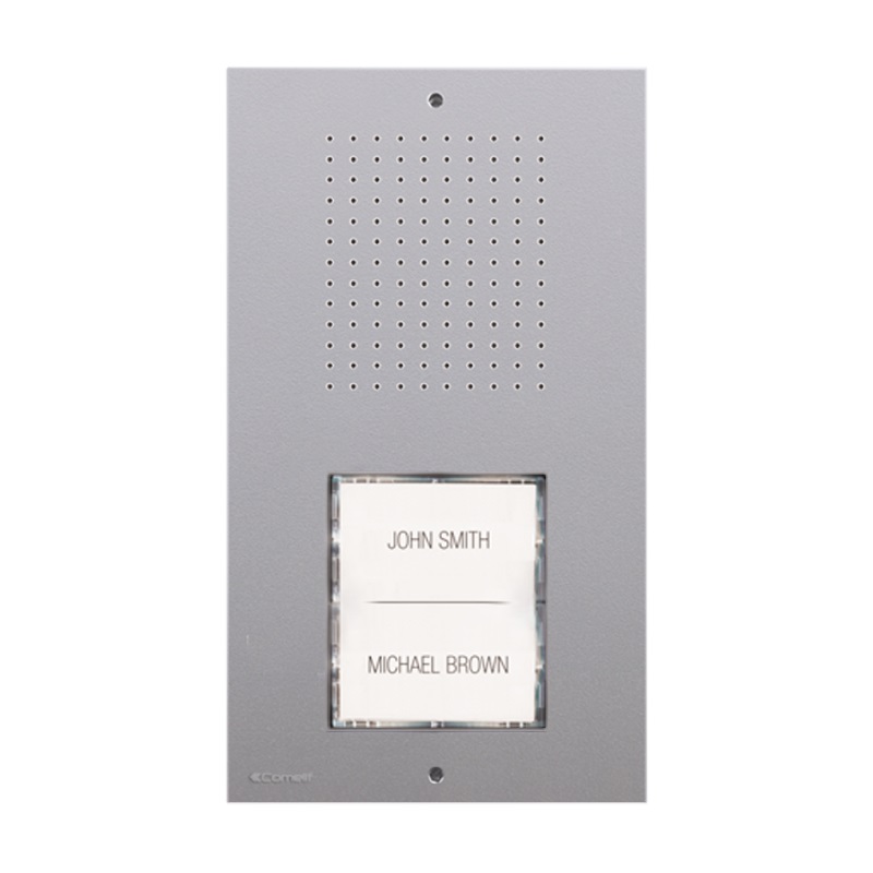 Serie Ciao - Pulsantiera audio da parete, sistema tradizionale 5 fili, pulsante basculante 1-2 chiamate, LED blu, IP54, IK08