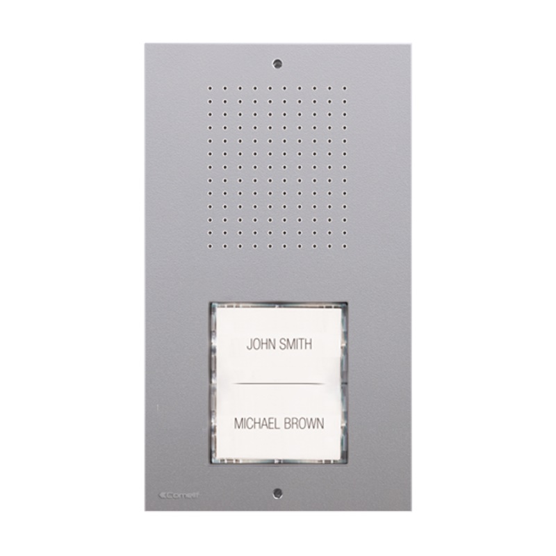 Serie Ciao - Pulsantiera audio da parete, sistema tradizionale 5 fili, pulsante basculante 1-2 chiamate, LED blu, IP54, IK08