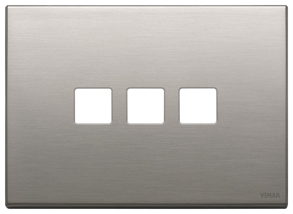 Placca 3 moduli Flat metallo nichel spazzolato per comandi elettrici