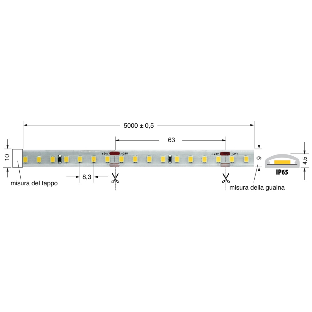 Striscia LED alta potenza 15W/m 24V IP65 bianco neutro per interni ed esterni