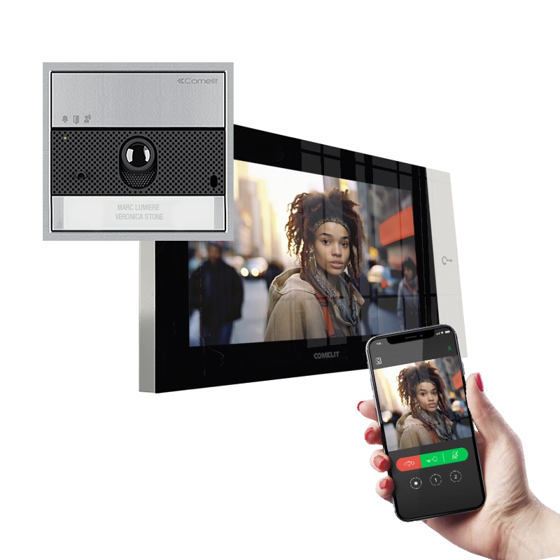 Serie 7 Top - Kit video monofamiliare con posto esterno Ultra e videocitofono 7 Wi-Fi, sistema ViP, derivatore 1440A incluso