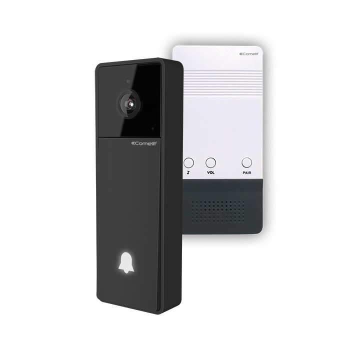 Serie Visto - Kit monofamiliare campanello smart Wi-Fi con alimentatore e campana, sistema ViP, gestione da app Comelit