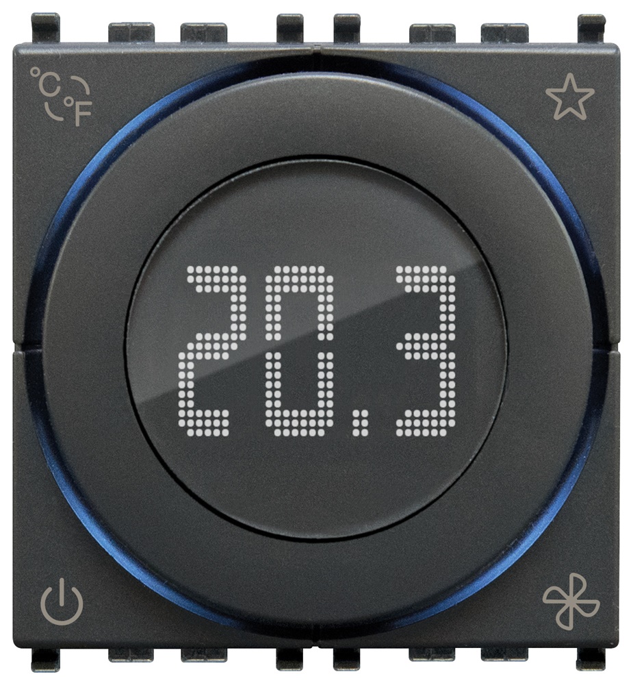 Termostato rotella connesso IoT2M grigio Bluetooth controllo fan-coil riscaldamento condizionamento