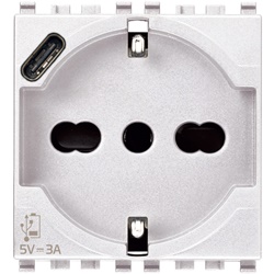 Presa 2P+T 16A universale con USB C 15W 3A 5V per uso domestico e ufficio bianco