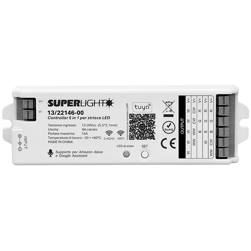 Controllore LED WiFi Tuya all-in-one 5 canali 3A per illuminazione smart