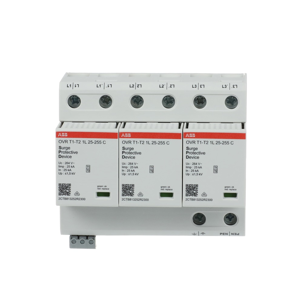 Interruttore protezione sovratensione T1-T2 3L 75-255V 75kA per impianti trifase residenziali e industriali