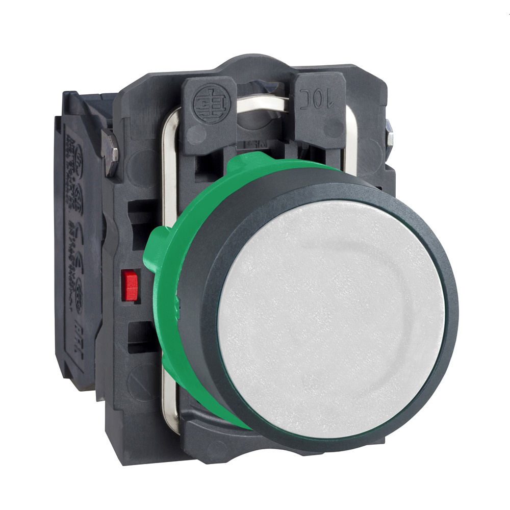 Pulsante bianco Ø22 impulso 1NO+1NC comando elettrico industriale e civile
