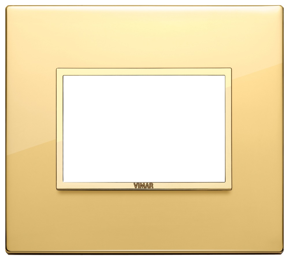 Placca 3 moduli alluminio nobilitato oro lucido per installazioni eleganti