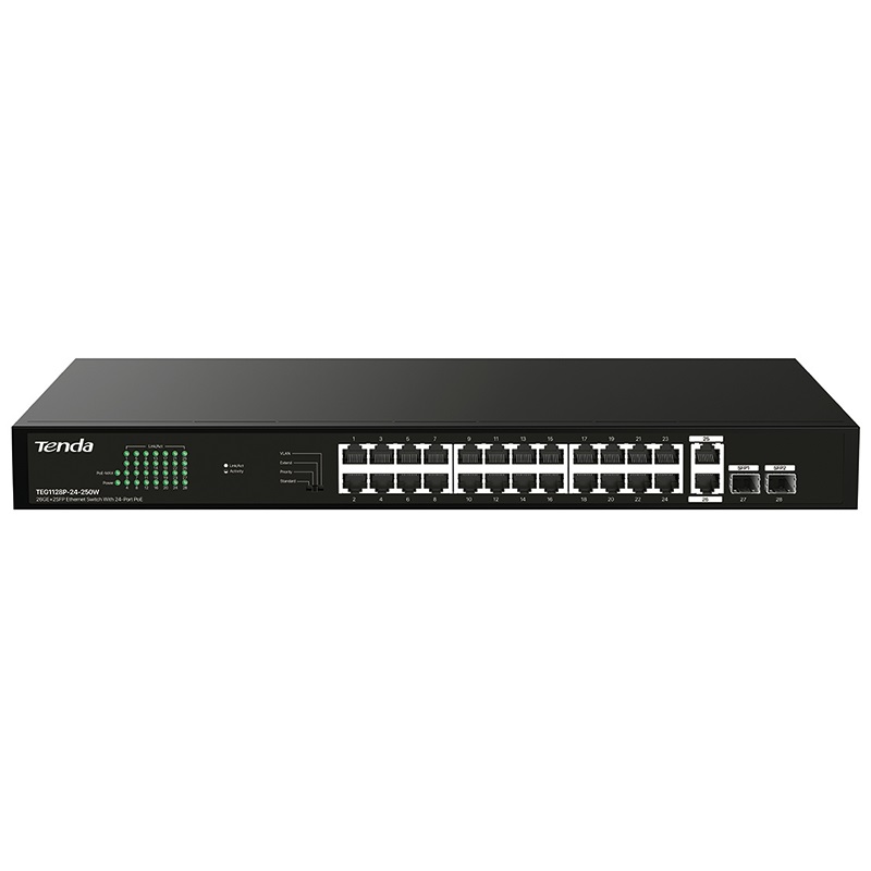 Switch PoE Gigabit 24 porte + 2 porte extra + 2 slot SFP per reti professionali ad alte prestazioni