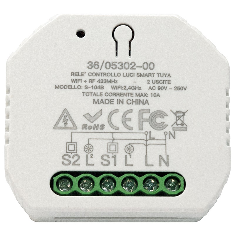 Relè controllo luci 2 canali compatibile Tuya gestione intelligente risparmio energetico