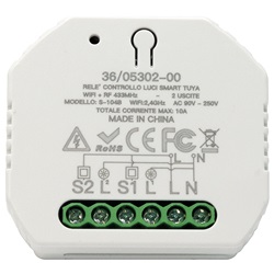 Relè controllo luci 2 canali compatibile Tuya gestione intelligente risparmio energetico