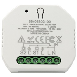Relè controllo luci 2 canali compatibile Tuya gestione intelligente risparmio energetico
